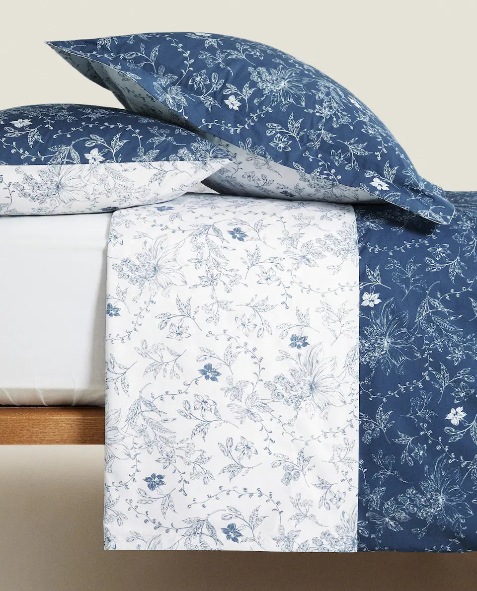 BLUE FLORAL PRINT FLAT SHEET