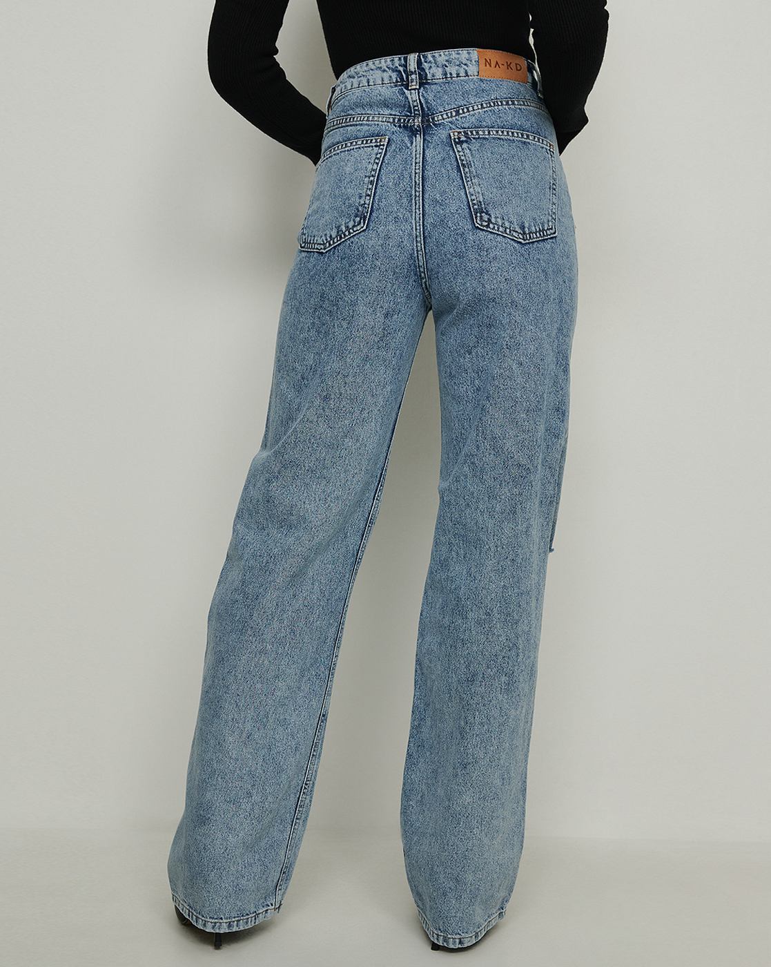 Acid-Wash Distressed Wide-Leg Jeans