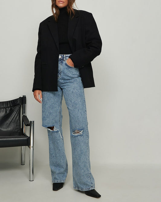 Acid-Wash Distressed Wide-Leg Jeans