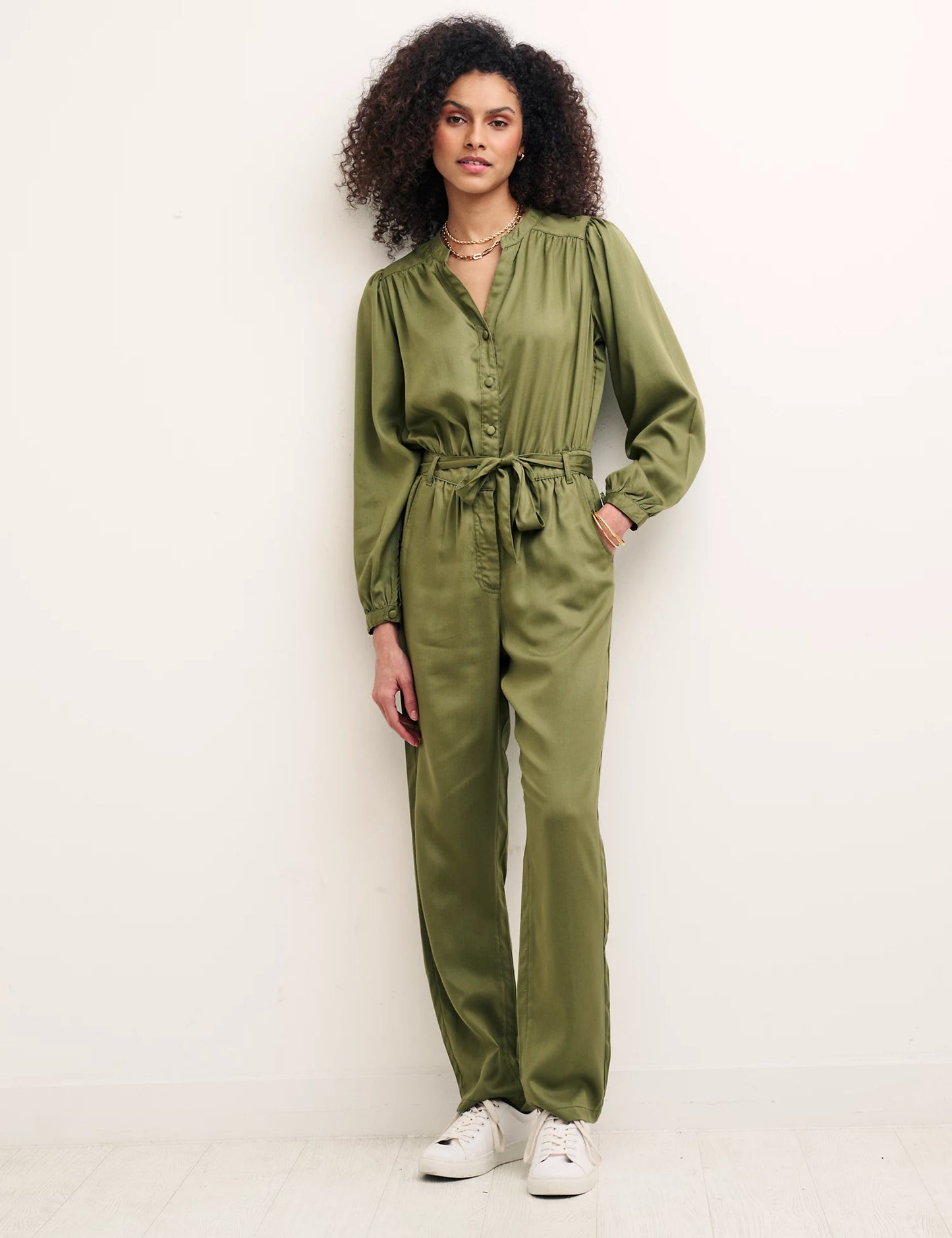Pure Tencel™ Belted Long Sleeve Jumpsuit