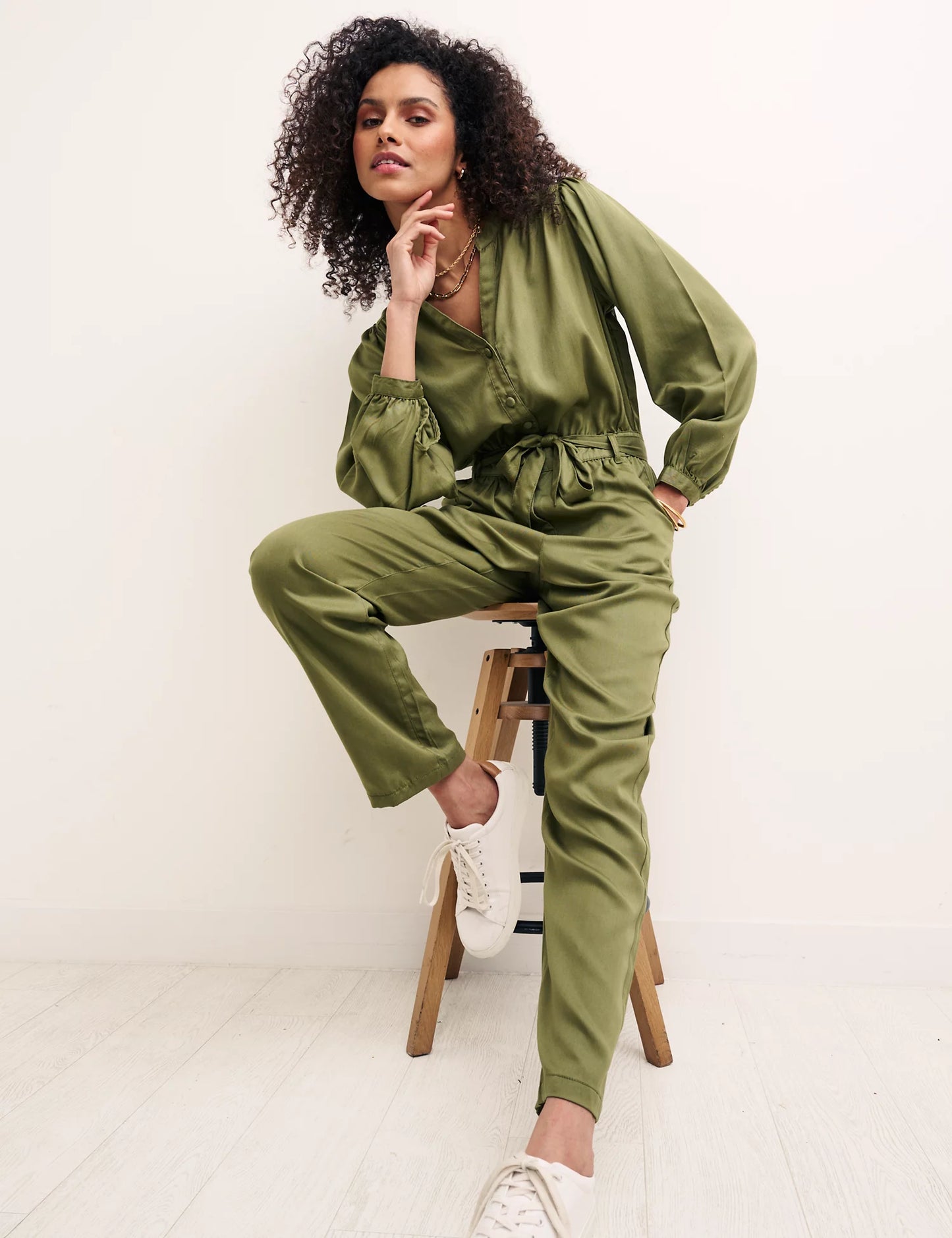 Pure Tencel™ Belted Long Sleeve Jumpsuit