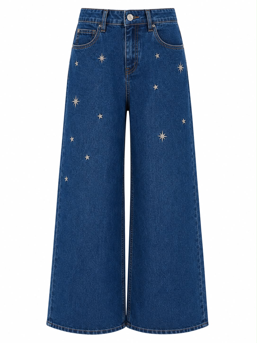 WIDE LEG JEANS WITH EMBROIDERED STARS