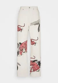 Relaxed fit jeans tiger print