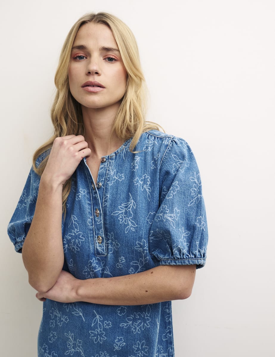 Denim Puff Sleeve Charli Mini Dress