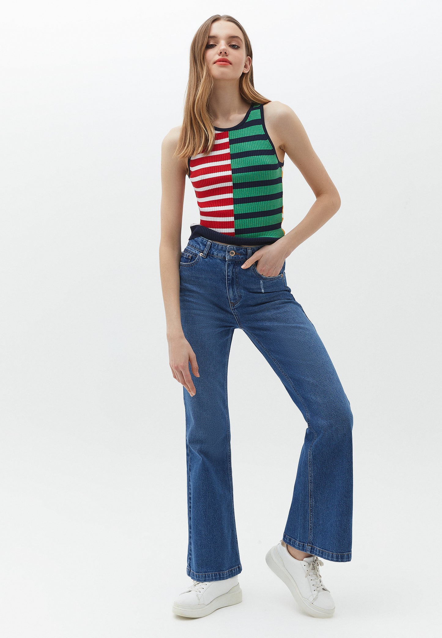 Blue Ultra High Rise Cut Flared Denim Pants
