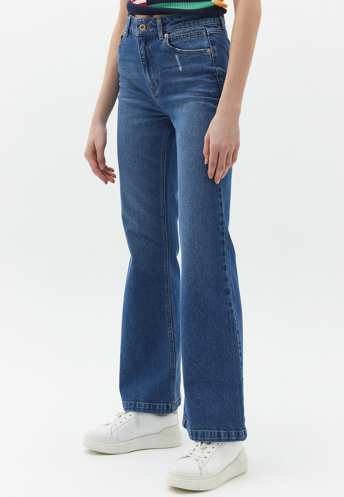 Blue Ultra High Rise Cut Flared Denim Pants