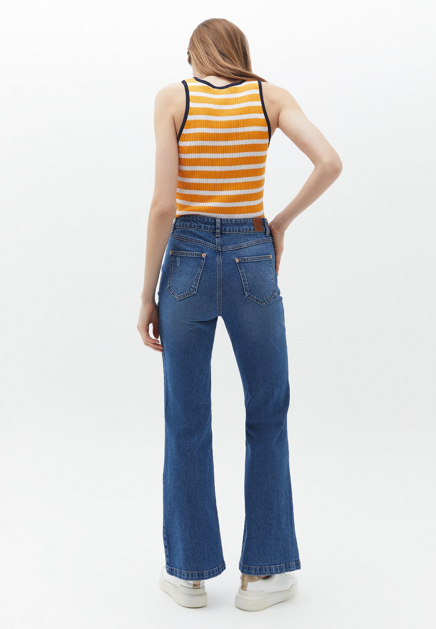 Blue Ultra High Rise Cut Flared Denim Pants