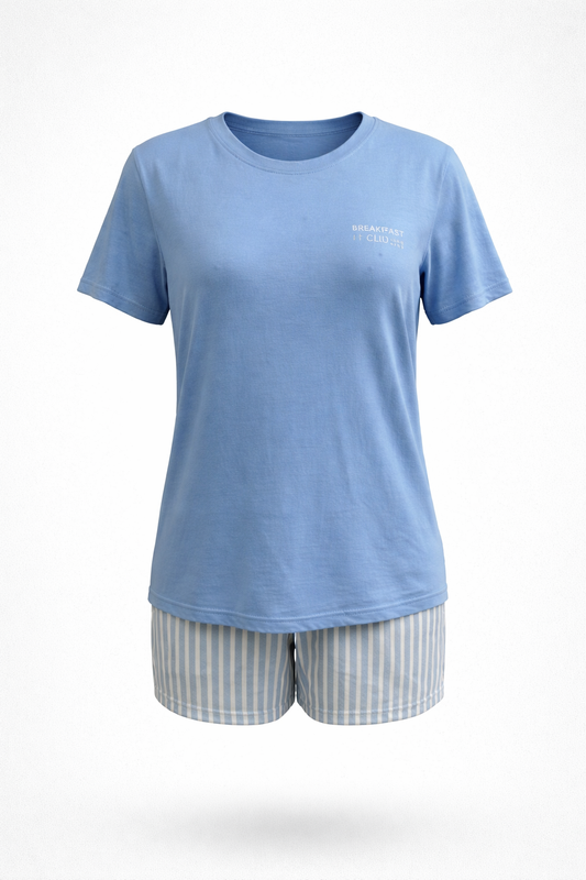 Cotton T-Shirt with Striped Shorts